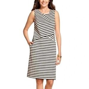 Talbots Petites Black White Striped Sleeveless Knit Dress Size MP